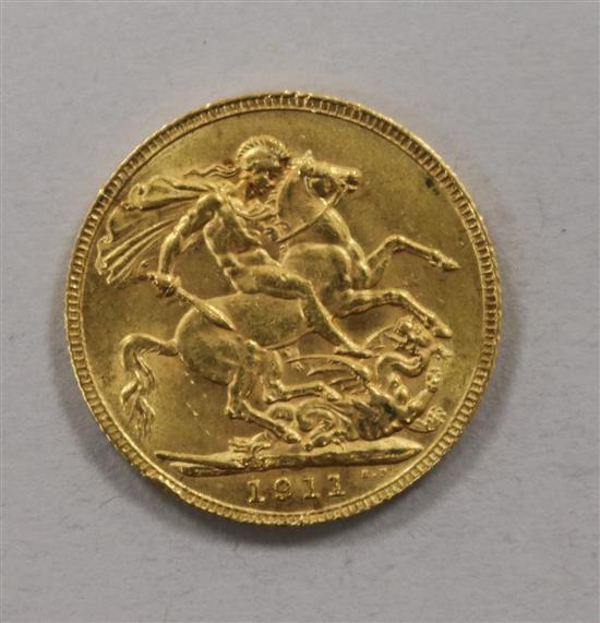 A 1911 gold full sovereign.